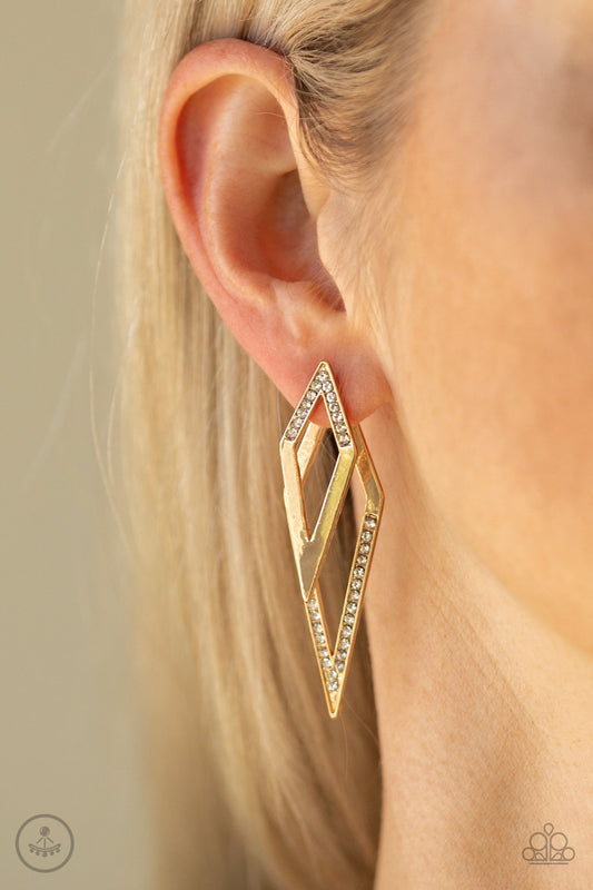 Point-BANK - Gold Earrings - Paparazzi Accessories