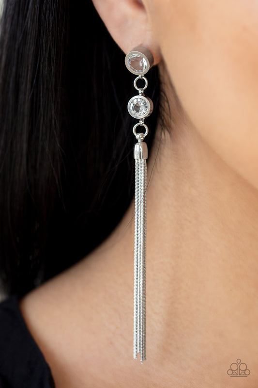 Tassel Twinkle - White Earrings - Paparazzi Accessories