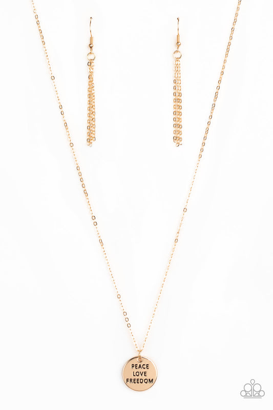 Freedom Isnt Free - Gold Necklace - Paparazzi Accessories
