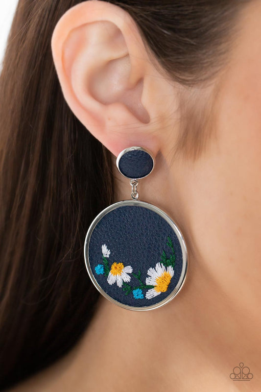Embroidered Gardens - Blue Earrings - Paparazzi Accessories