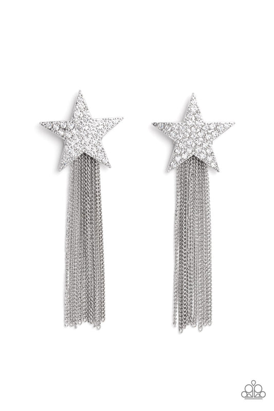Superstar Solo - White Earrings - Paparazzi Accessories