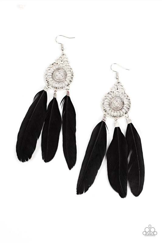 Pretty in PLUMES - Black Earrings - Paparazzi Accessories