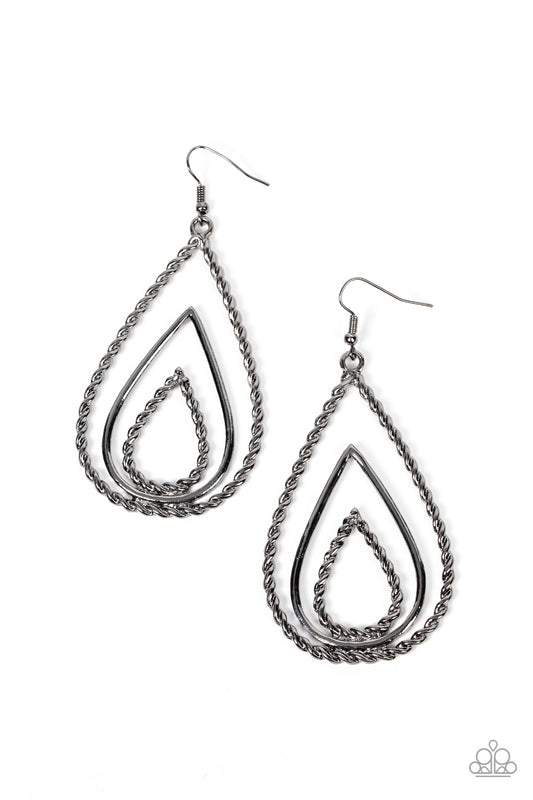 Tastefully Twisty - Black Earrings - Paparazzi Accessories