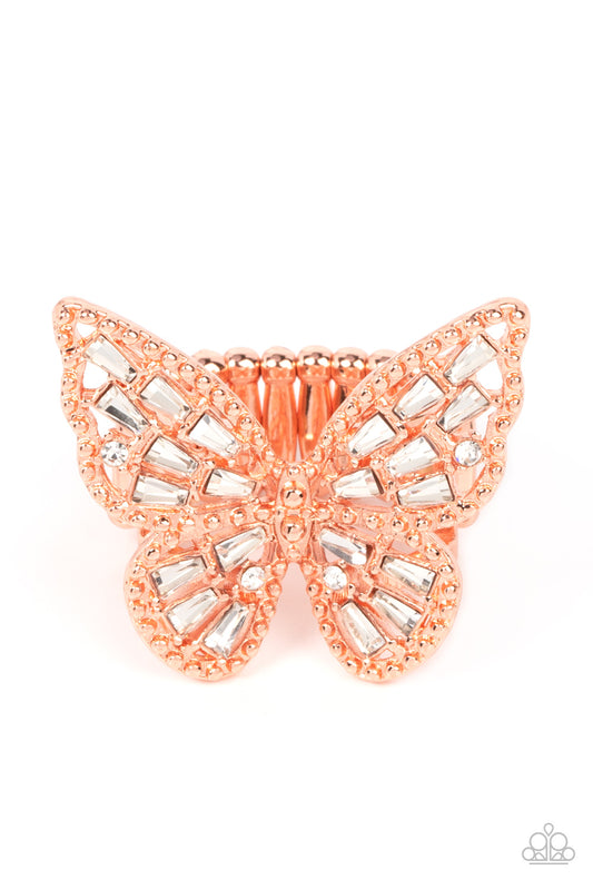 Bright-Eyed Butterfly - Copper Ring - Paparazzi Accessories
