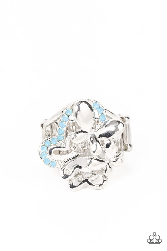 Fluttering Flashback - Blue Ring - Paparazzi Accessories
