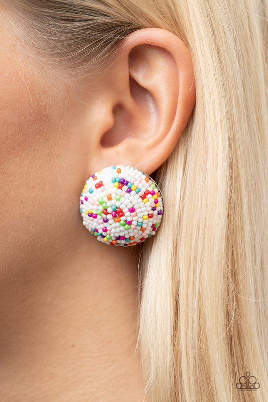 Kaleidoscope Sky - White Earrings -Paparazzi Accessories