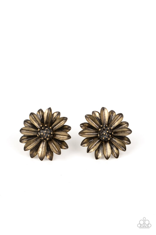 Daisy Dilemma - Brass Earrings - Paparazzi Accessories
