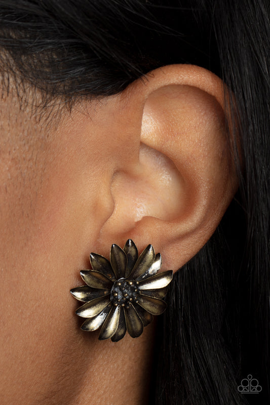 Daisy Dilemma - Brass Earrings - Paparazzi Accessories