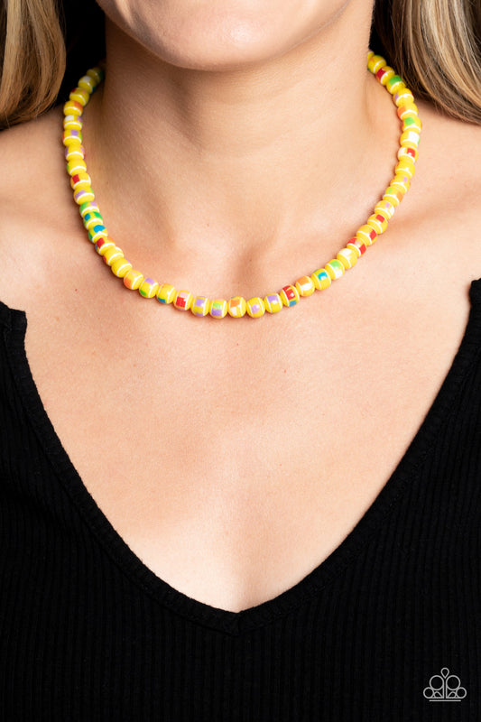 Gobstopper Glamour - Yellow Necklace - Paparazzi Accessories