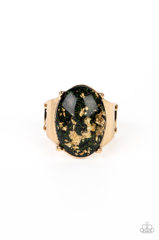 Gold Leaf Glam - Black Ring - Paparazzi Accessories