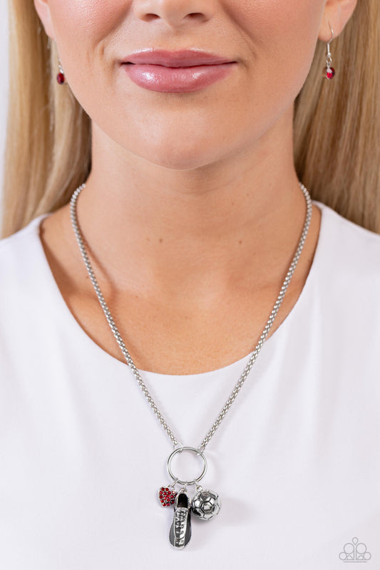Corner Kick - Red Necklace - Paparazzi Accessories