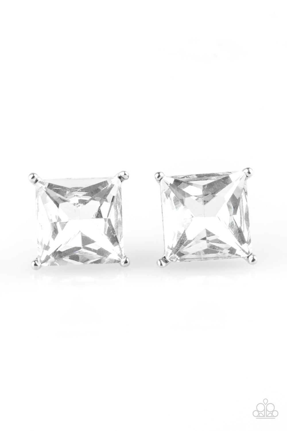 The Big Bang - White Post Earrings - Paparazzi Accessories