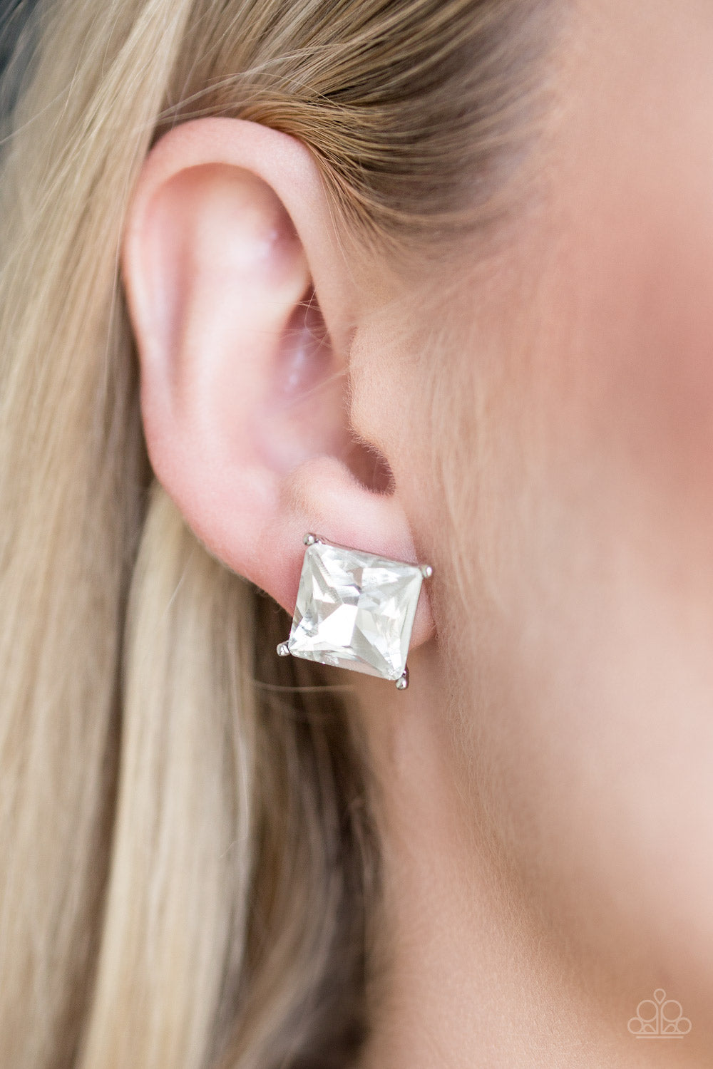 The Big Bang - White Post Earrings - Paparazzi Accessories