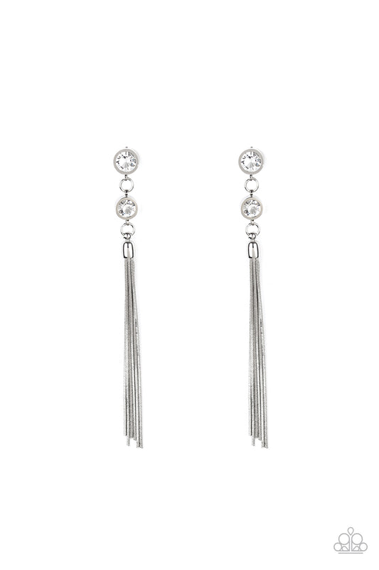 Tassel Twinkle - White Earrings - Paparazzi Accessories
