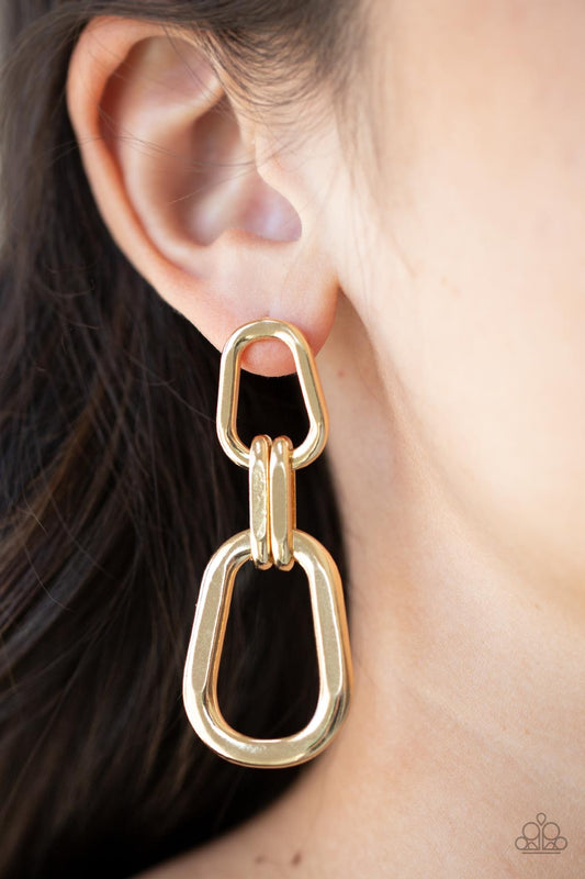 Harmonic Hardware - Gold Earrings - Paparazzi Accessories