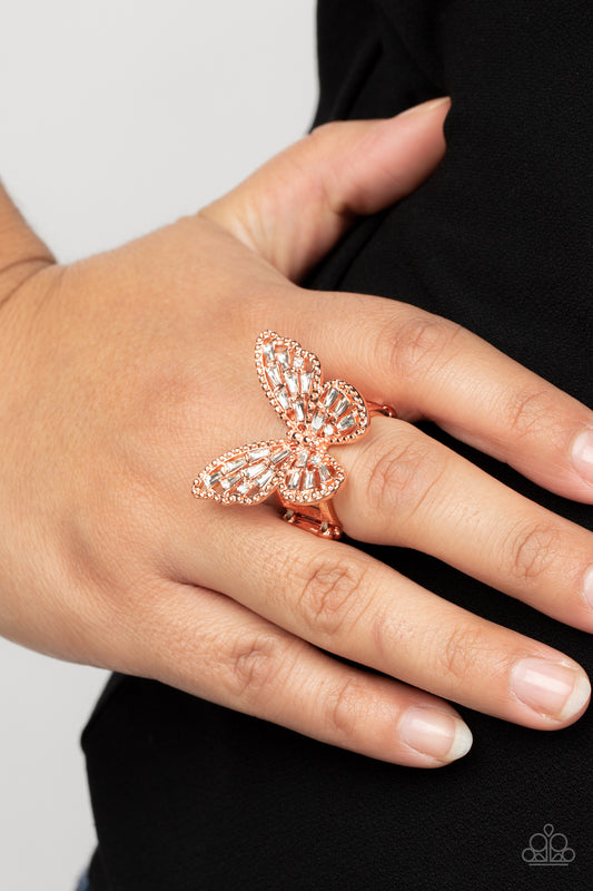 Bright-Eyed Butterfly - Copper Ring  - Paparazzi Accessories