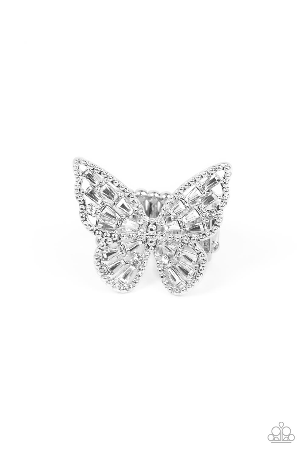 Bright-Eyed Butterfly - White Ring - Paparazzi Accessories