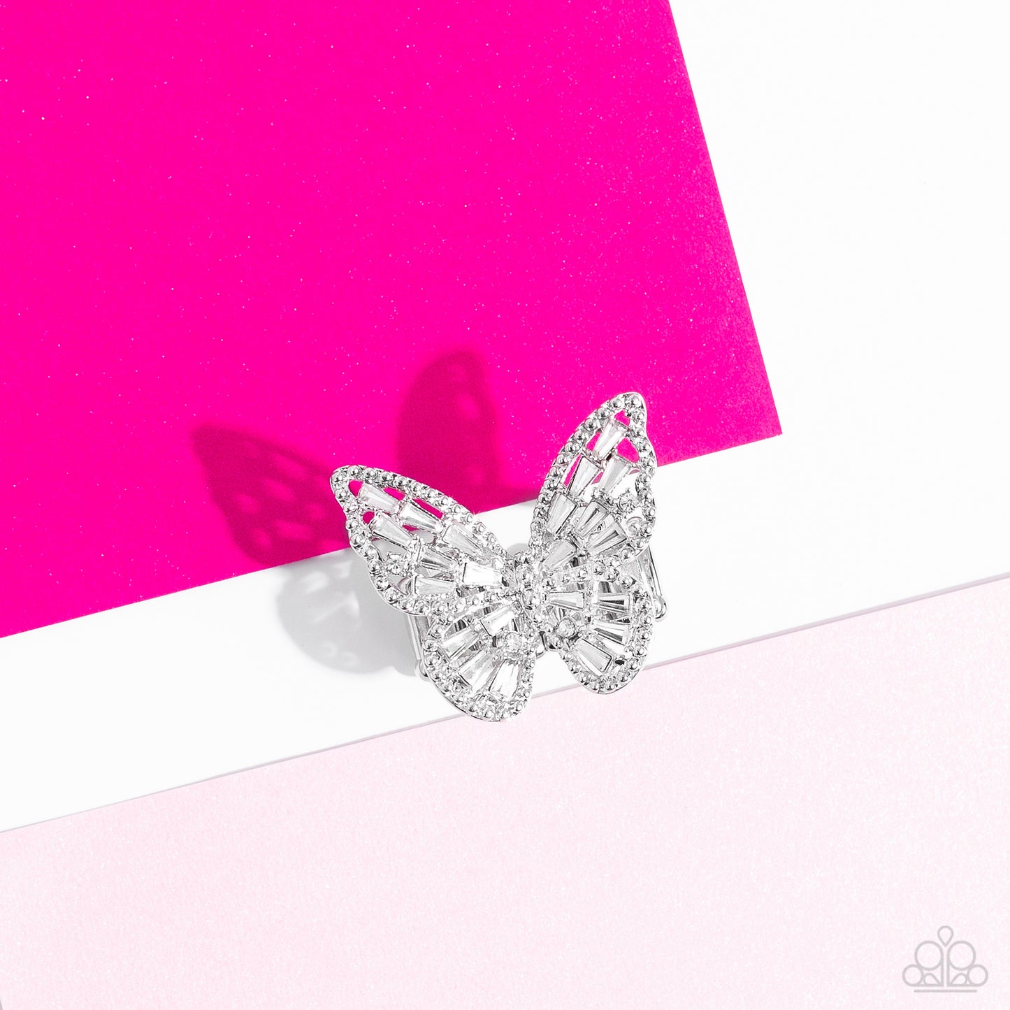 Bright-Eyed Butterfly - White Ring - Paparazzi Accessories
