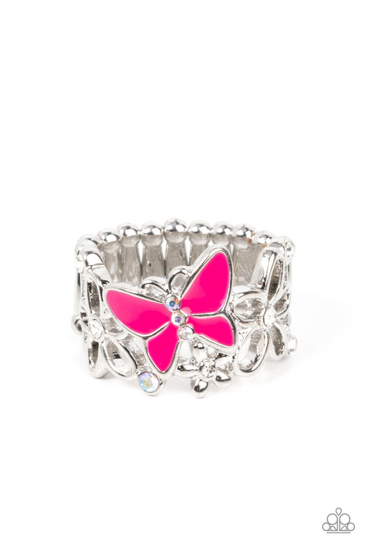 All FLUTTERED Up - Pink Ring - Paparazzi Accessories