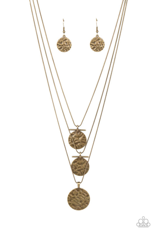 Dizzying Discs - Brass Necklace - Paparazzi Accessories
