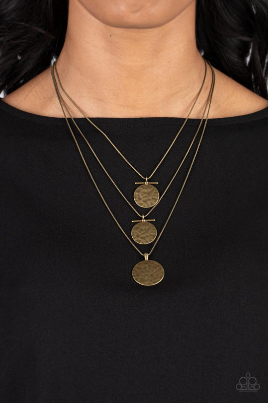 Dizzying Discs - Brass Necklace - Paparazzi Accessories