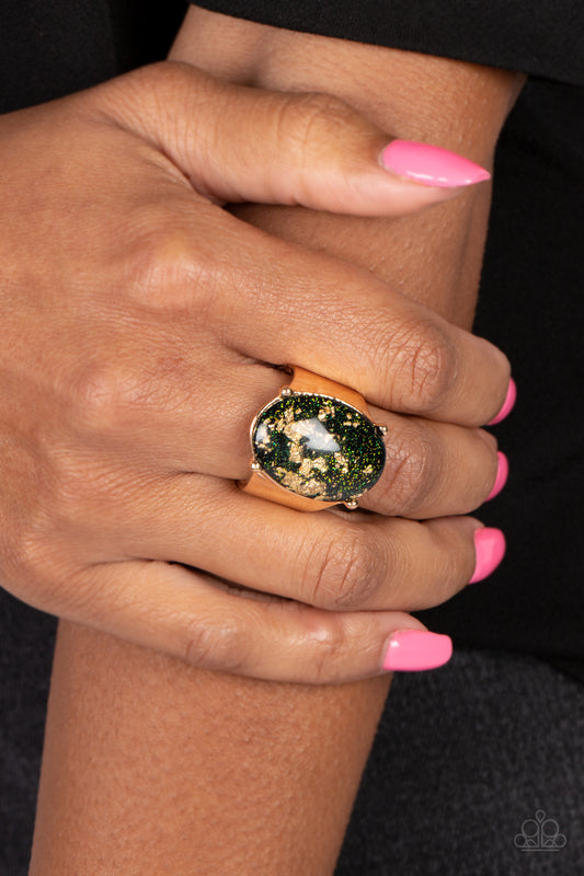 Gold Leaf Glam - Black Ring - Paparazzi Accessories