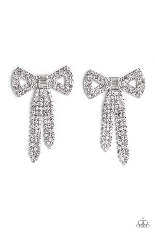 Just BOW With It - White Earrings - Paparazzi Accessories