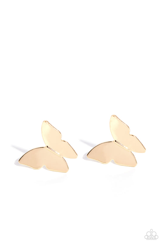 Butterfly Beholder - Gold Earrings - Paparazzi Accessories